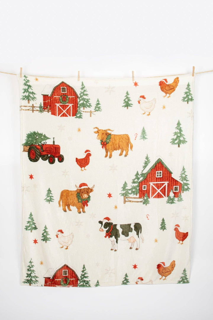 American Farm Company Christmas Barns & Animals Plush Blanket by American Farm Co.