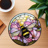 Bumble Bee Flower Stained Glass Ceramic Coasters