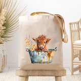 Baby Highland Cow Canvas Tote Bag Made in the USA