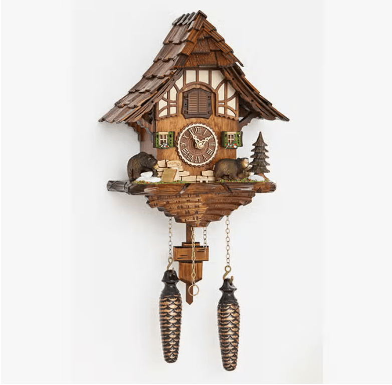 Bears and Cabin Fine Cuckoo Clock Made in Germany Baiersdorf