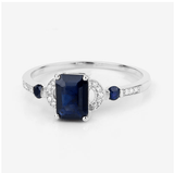 Blue Sapphire and Diamond Promise Ring in 14K Gold-Glamorous!