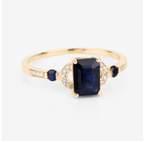 Blue Sapphire and Diamond Promise Ring in 14K Gold-Glamorous!