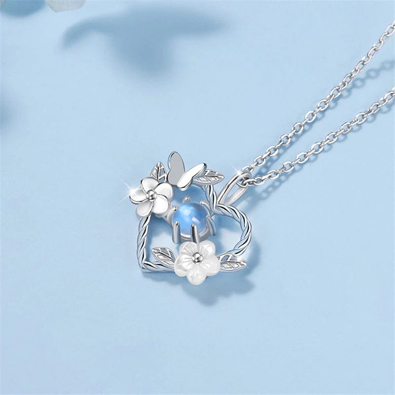 Butterfly on a Twisted Silver Heart with Flowers 925 Sterling Silver