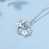 Butterfly on a Twisted Silver Heart with Flowers 925 Sterling Silver