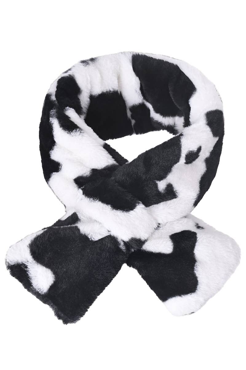 Cap Zone Cap Zone - Cow Print Crossover Fluffy Faux Fur Stole Scarf
