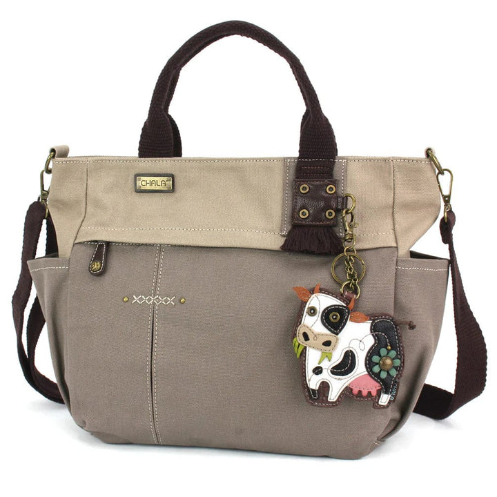 Chala Handbags and Clutches Multi-Pocket Tote Gray Cow Collection- Wallet, Crossbody Bags & Keychain! Chala Vegan*