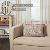 Merry Christmas Farmhouse Striped Embroidered Throw Pillow