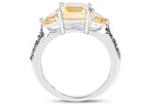 Citrine and Champagne Diamond Ring in 925 Sterling Silver-Unique!