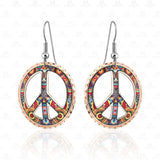 Hand Made Copper Colorful Cut Out Peace Sign Earrings