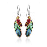 Colorful Feather Earrings Handmade of Copper In the USA