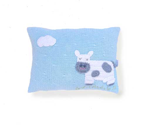 Baby Blue Cow Pillow Handmade Knit Mini Pillow