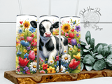 Springtime Floral Black and White Baby Farm Cow Tumbler