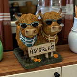 “Hay Girl Hay” Highland Cow Figurine – Funny Farmhouse Decor for Friends
