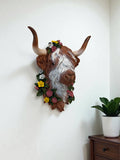 Highland Cow Wall Mount with Floral Crown – Cottagecore Farm