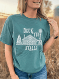 Western ‘Deck the Stalls’ Graphic Christmas Tee Short Sleeve Made in the USA