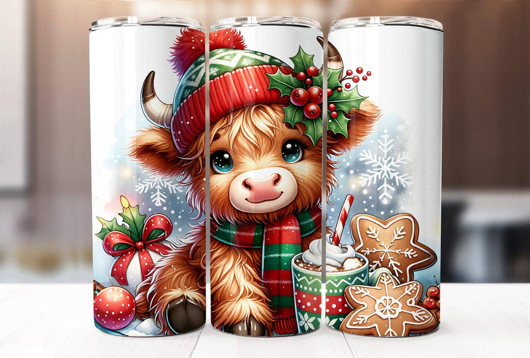 Dm Crafting Dm Crafting - Christmas Highland Cow Tumbler, 20oz Skinny Tumbler