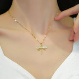 Waterproof Necklaces Dragonfly, Sunflower, Double Strands, Stainless Steel Gold PVD