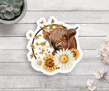 Highland Cow Sunflower & Butterflies Vinyl Sticker