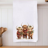 Highland Cow Holiday Waffle Knit Ranch Farmhouse Kitchen Towel