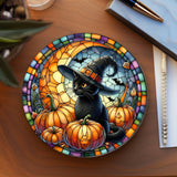 Black Cat Halloween Imitation Stained Glass Coaster