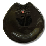 Faire-August Ceramics Spoon Rests Black Handmade Ceramic Cat Trinket Dish Tea bag Holder Cute!