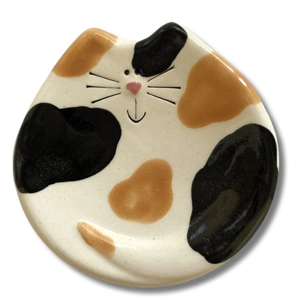Faire-August Ceramics Spoon Rests Calico Handmade Ceramic Cat Trinket Dish Tea bag Holder Cute!