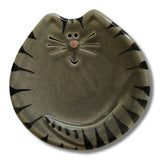 Faire-August Ceramics Spoon Rests Gray Stripe Handmade Ceramic Cat Trinket Dish Tea bag Holder Cute!