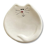 Faire-August Ceramics Spoon Rests White Handmade Ceramic Cat Trinket Dish Tea bag Holder Cute!