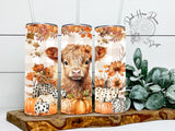 Faire-Dark Horse Dream Designs Skinny tumbler Fall Highland Cow Calf with Pumpkins & Fall Leaves