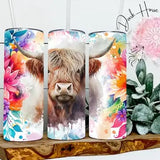 Highland Cow Tumbler Colorful Floral