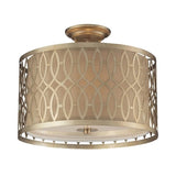 Estonia 3-Lght Semi Flush W/Metal & Beige Fabric Shade