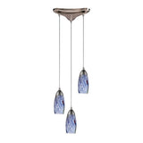 Milan 3-Lght Trinangle Pendant Light with Hand-Blown Starburst Blue Glass