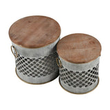 Faire-Elk Home Set of 2 Parla Whitewashed Galvanized Metal & Wood Stools