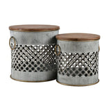 Set of 2 Parla Whitewashed Galvanized Metal & Wood Stools