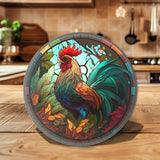 Faire-Fernville Creations Cutting board 8 inch Rooster Tempered Glass Cutting & Serving Board Colorful Stained Glass Look