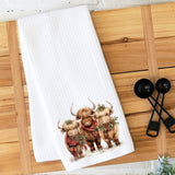 Faire-Fernville Creations Dish towels Highland Cow Holiday Waffle Knit Ranch Farmhouse Kitchen Towel