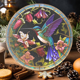 Faire-Fernville Creations Stained Glass Panels 8 inch Hummingbird Tempered Glass Cutting & Charcuterie Board