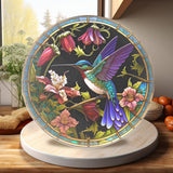 Faire-Fernville Creations Stained Glass Panels Hummingbird Tempered Glass Cutting & Charcuterie Board