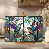 Faire-Fernville Creations Stained Glass Panels Hummingbird Tempered Glass Square Charcuterie & Serving Board