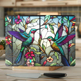 Faire-Fernville Creations Stained Glass Panels Hummingbird Tempered Glass Square Charcuterie & Serving Board