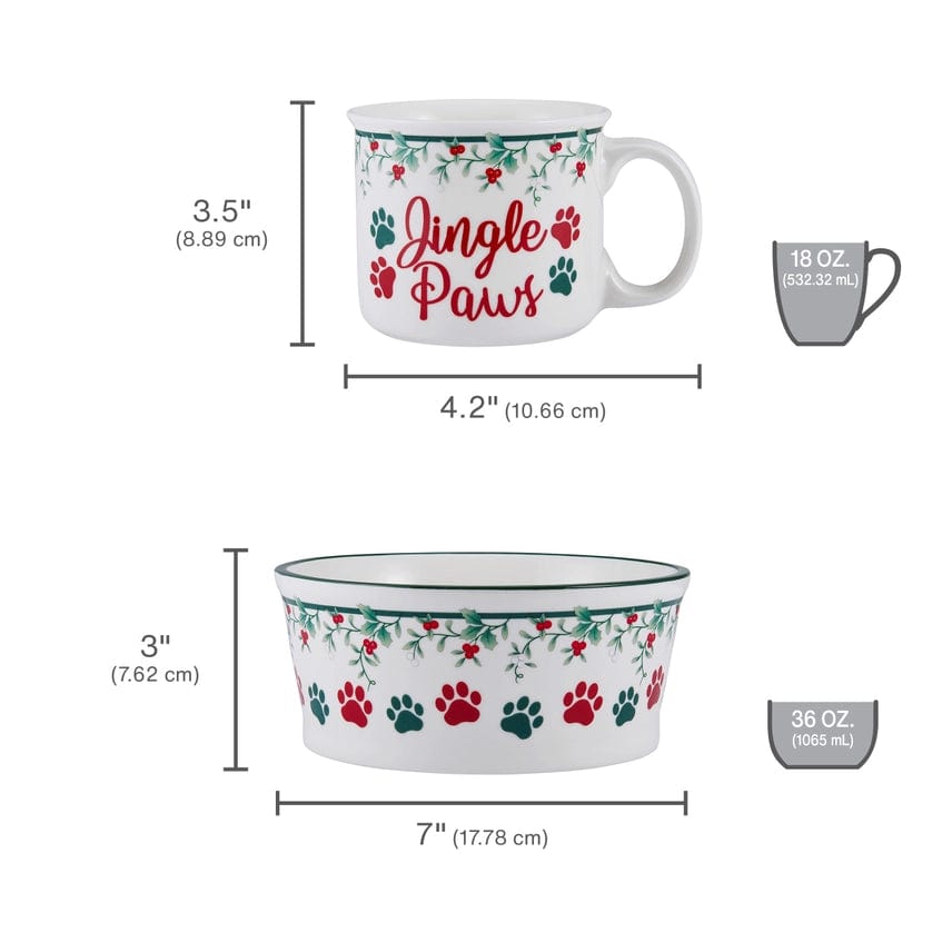 faire-fitz & floyd pet bowl and mug set Jingle Paws Holiday Winterberry Dog Bowl and Matching Mug Set by Fitz & Floyd