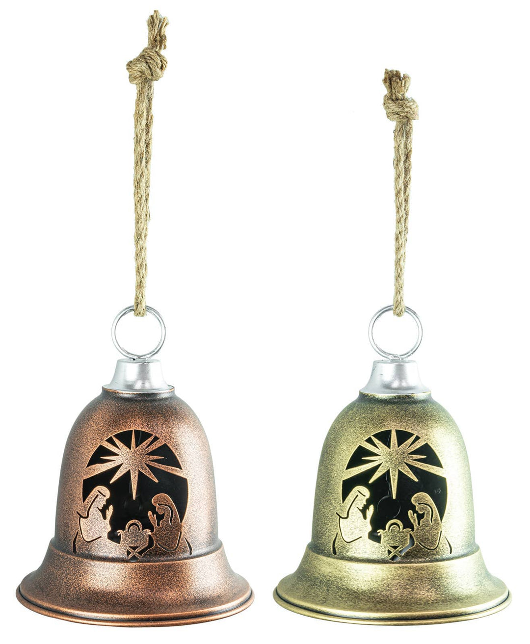 Faire-Hanna's Handiworks Bronze VINTAGE METALLIC NATIVITY SCENE BELL 2 ASSORTED