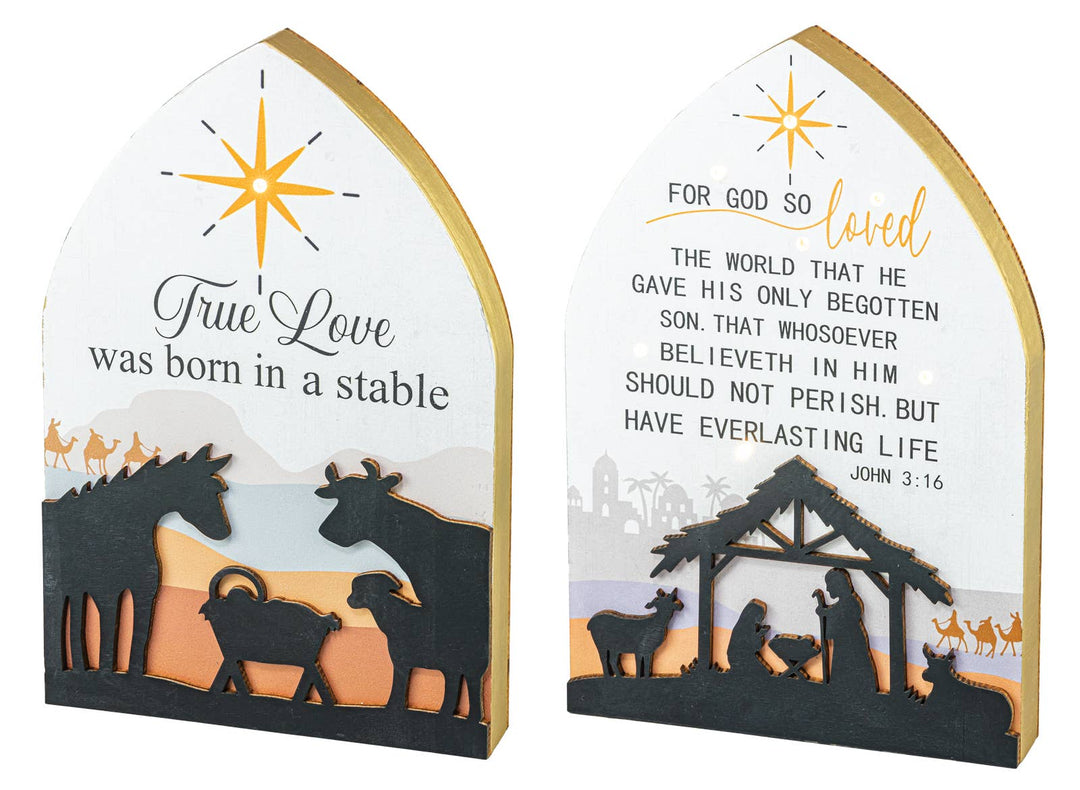 Faire-Hanna's Handiworks Nativity Christmas SCRIPTURE TABLETOP LIGHTUP 2 ASSORTED