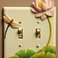 Faire-Ibis and Orchid Design Switch Plate Cover Dragonfly and Waterlily Double Switch Plate