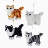 Fluffy Cute Cat Ornaments-White, Tuxedo, Orange and Gray Tabby