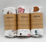 Faire-LollyBanks LollyBanks Swaddle blanket set Farm Scene Set of Muslin Swaddle Blankets by LollyBanks- Pig, Cow, Tractor