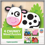 Faire-Masterpieces Puzzles Chunky Wood Puzzles - Kids 4 Pack-Farm, Dinosaur & Garden Bugs