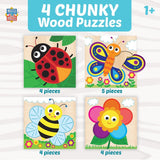 Faire-Masterpieces Puzzles Chunky Wood Puzzles - Kids 4 Pack-Farm, Dinosaur & Garden Bugs