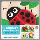 Faire-Masterpieces Puzzles Chunky Wood Puzzles - Kids 4 Pack-Farm, Dinosaur & Garden Bugs