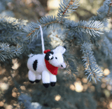 Faire-Melange Cow Knit Ornament Holstien Skiiing Cow or Holstien Cow Handmade Knit Ornaments from Peru